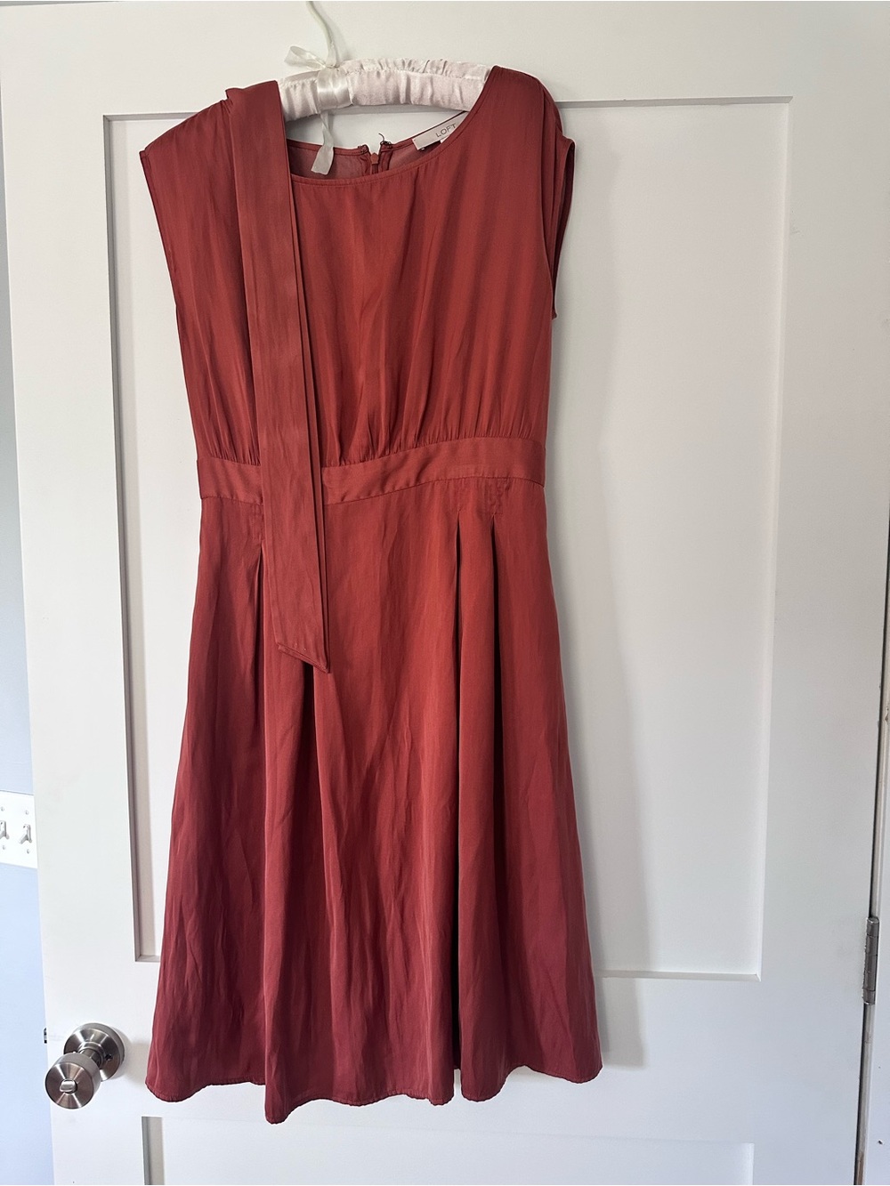 LOFT Rust-Toned Midi Dress with Waist Sash